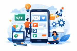 mobile app development services for iOS and Android with custom UI design and coding.