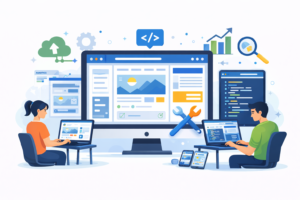 website development services showing custom website design, coding, and responsive web solutions for businesses